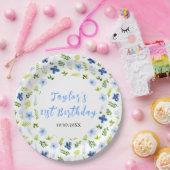 Navy and Baby Blue Floral Birthday Pappteller (Party)