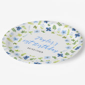 Navy and Baby Blue Floral Birthday Pappteller (Schrägansicht)