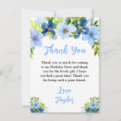Navy and Baby Blue Floral Birthday Party Dankeskarte (Vorderseite)