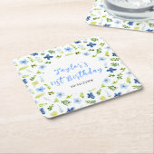 Navy and Baby Blue Floral Birthday Rechteckiger Pappuntersetzer (angewinkelt)