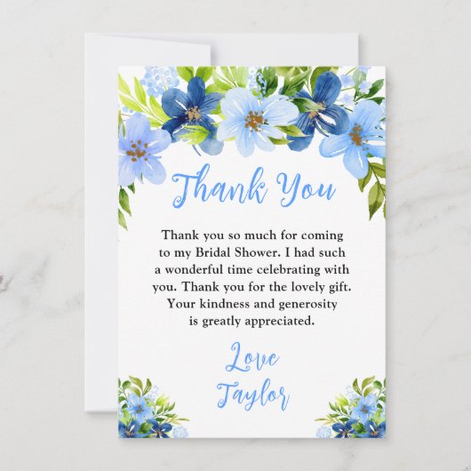 Navy and Baby Blue Floral Bridal Shower Dankeskarte (Vorderseite)