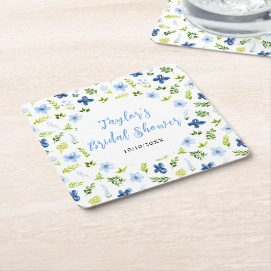Navy and Baby Blue Floral Bridal Shower Rechteckiger Pappuntersetzer (angewinkelt)