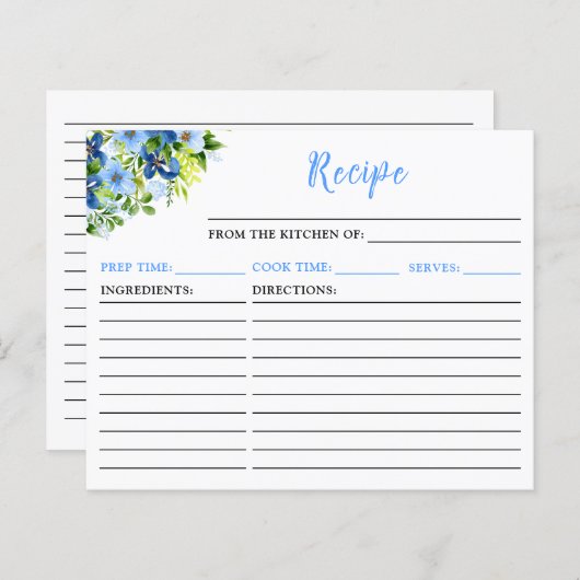 Navy and Baby Blue Floral Recipe Card (Vorne/Hinten)