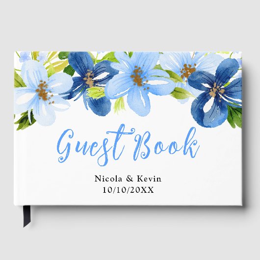 Navy and Baby Blue Floral Wedding Gästebuch (Vorderseite)