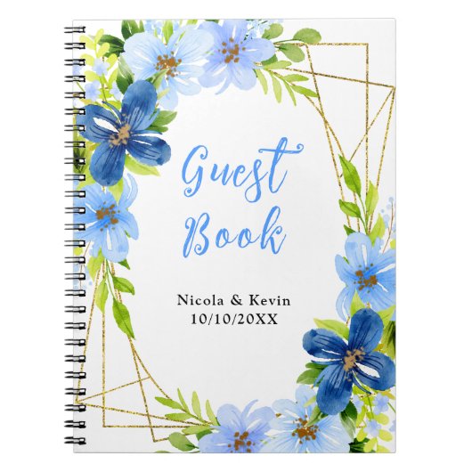 Navy and Baby Blue Floral Wedding Guest Book Notizblock (Vorderseite)