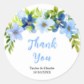 Navy and Baby Blue Floral Wedding Thank You Runder Aufkleber (Vorderseite)