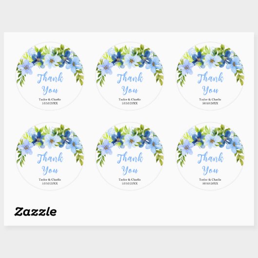 Navy and Baby Blue Floral Wedding Thank You Runder Aufkleber (Blatt)