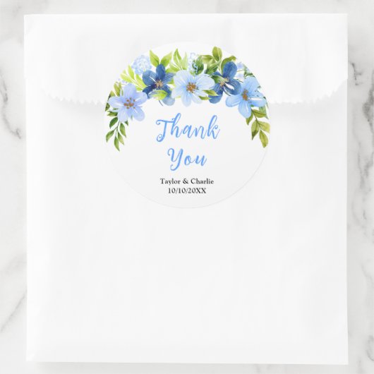 Navy and Baby Blue Floral Wedding Thank You Runder Aufkleber (Tasche)