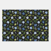 Navy and Baby Blue Flowers with Foliage Pattern Geschenkpapier Set (Vorderseite 3)