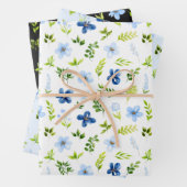 Navy and Baby Blue Flowers with Foliage Pattern Geschenkpapier Set (Beispiel)