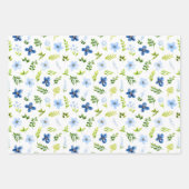 Navy and Baby Blue Flowers with Foliage Pattern Geschenkpapier Set (Vorderseite)