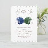 Navy And Blue Huddle Up Twin Boys Baby Shower Einladung (Stehend Vorderseite)