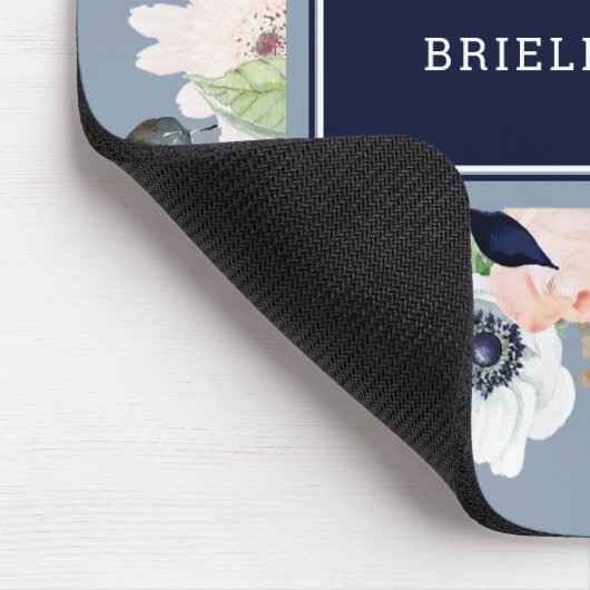 Navy and Blush Floral | Name and Monogram Mousepad (Ecke)
