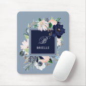 Navy and Blush Floral | Name and Monogram Mousepad (Mit Mouse)
