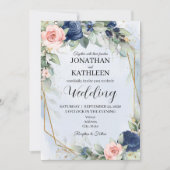 Navy and Blush Floral Wedding Invitation Einladung (Vorderseite)