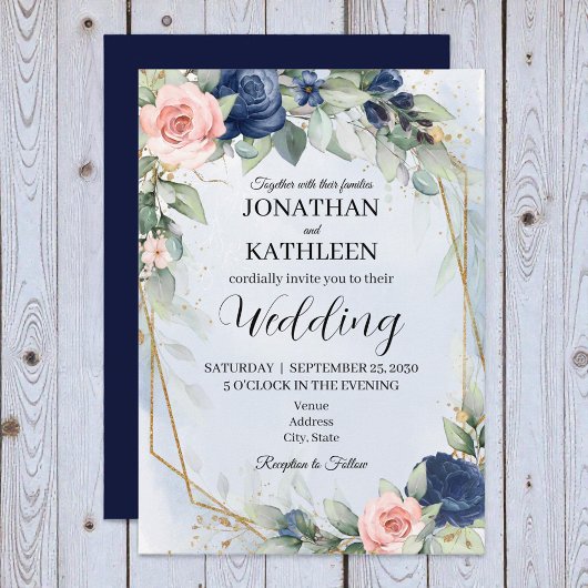 Navy and Blush Floral Wedding Invitation Einladung