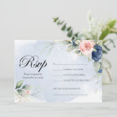 Navy and Blush Floral Wedding RSVP Einladung (Stehend Vorderseite)