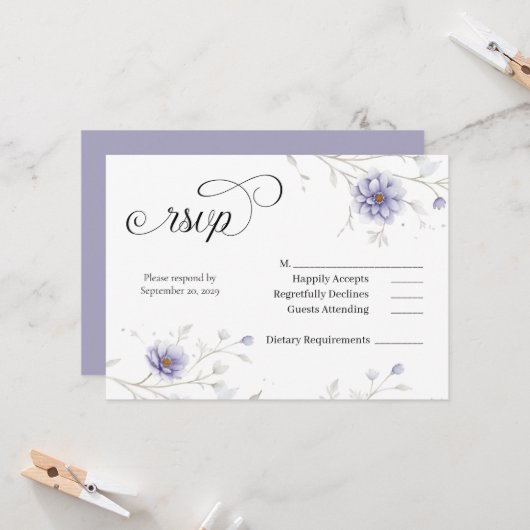 Navy and Blush Floral Wedding RSVP Einladung (Vorderseite/Rückseite Beispiel)