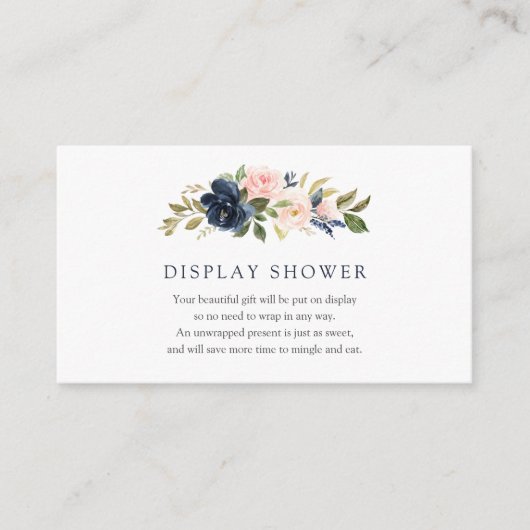 Navy and Blush Florals Display Showingkarte Begleitkarte (Vorderseite)