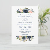Navy and Blush Rustic Elegant Chic QR Code Wedding Einladung (Stehend Vorderseite)