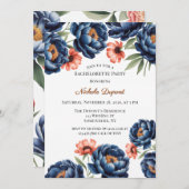 Navy and Burnt Orange Floral Bachelorette Party Einladung (Vorne/Hinten)