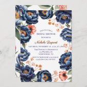 Navy and Burnt Orange Floral Bridal Shower Einladung (Vorne/Hinten)