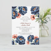 Navy and Burnt Orange Floral Couples Shower Einladung (Stehend Vorderseite)
