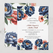 Navy and Burnt Orange Floral Couples Shower Einladung (Vorne/Hinten)