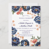 Navy and Burnt Orange Floral Wedding Celebration Einladung (Vorderseite)