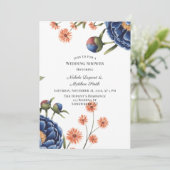 Navy and Burnt Orange Floral Wedding Shower Einladung (Stehend Vorderseite)