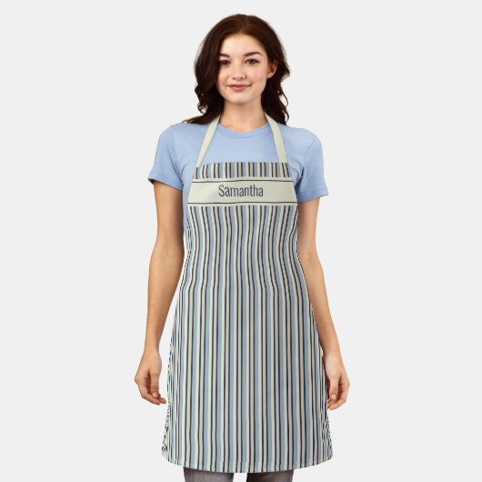 Navy And Cream Monochrome Striped Pattern Schürze (Getragen)