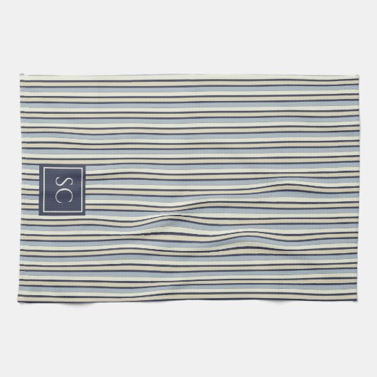Navy And Cream Striped Pattern Monogrammed Geschirrtuch (Horizontal)