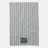 Navy And Cream Striped Pattern Monogrammed Geschirrtuch (Vertikal)