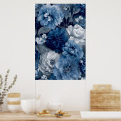 Navy and Dusty Blue Floral Art Poster 3 of 3 (Küche)