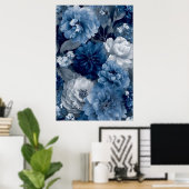 Navy and Dusty Blue Floral Art Poster 3 of 3 (Heimbüro)