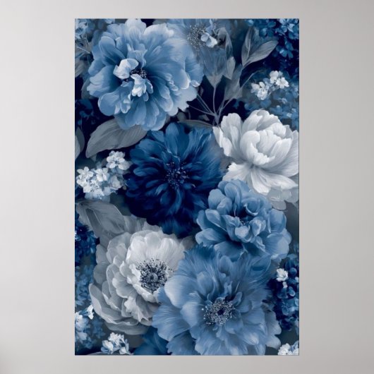 Navy and Dusty Blue Floral Art Poster 3 of 3 (Vorne)