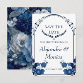 Navy and Dusty Blue Floral Classic Save The Date (Vorne/Hinten)