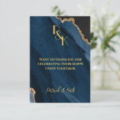 NAVY AND GOLD AGATE WEDEDING DANK IHNEN NOTIEREN DANKESKARTE (Stehend Vorderseite)