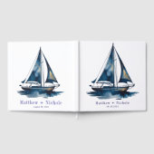 Navy and Gold Nautical Boat Gold Frame Wedding Gästebuch (Voll)