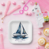 Navy and Gold Nautical Boat Gold Frame Wedding Pappteller (Party)