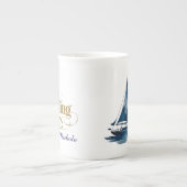 Navy and Gold Nautical Boat Gold Frame Wedding Porzellantasse (Vorderseite)