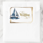 Navy and Gold Nautical Boat Gold Frame Wedding Rechteckiger Aufkleber (Tasche)