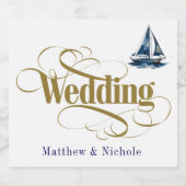 Navy and Gold Nautical Boat Gold Frame Wedding Schaumweinetikett (Einzelnes Label)