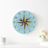 Navy and Gold Nautical Chart Compass Rose Boat Große Wanduhr (Zuhause)