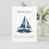 Navy And Gold Sailboat Nautical Wedding Dankeskarte (Stehend Vorderseite)