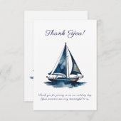 Navy And Gold Sailboat Nautical Wedding Dankeskarte (Vorne/Hinten)