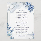 Navy and light blue watercolor floral wedding einladung (Vorne/Hinten)