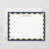 Navy and Lime Striped Back Wavy Frame Note Card Einladung (Vorderseite)