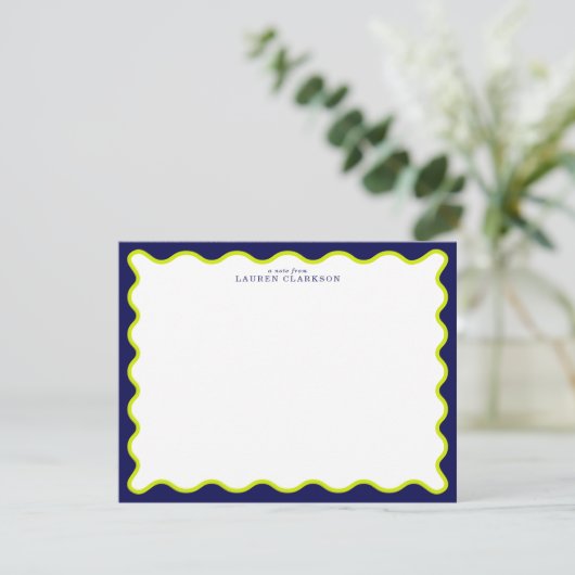 Navy and Lime Striped Back Wavy Frame Note Card Einladung (Stehend Vorderseite)