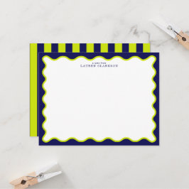 Navy and Lime Striped Back Wavy Frame Note Card Einladung